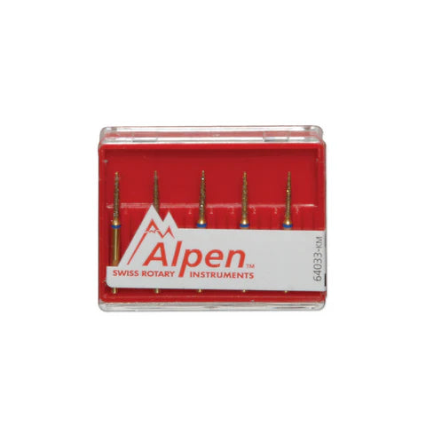 Alpen Multilayer Diamond Burs, FG, Esthetic Finishing, # 133, 1.0 mm, Fine, Red, 5/Pk, R133F010FG