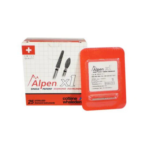 Alpen x1 Sterile Single-Use Diamond Burs, FG, Long Inverted Cone, # 807, 1.8 mm, Coarse, Green, 25/Pk, X807C018